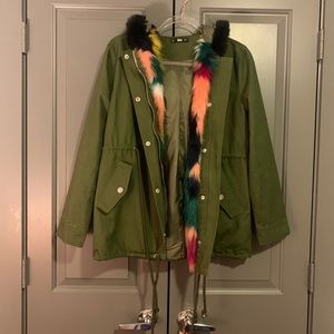 Shein Anorak Jacket with Faux Fur Trim